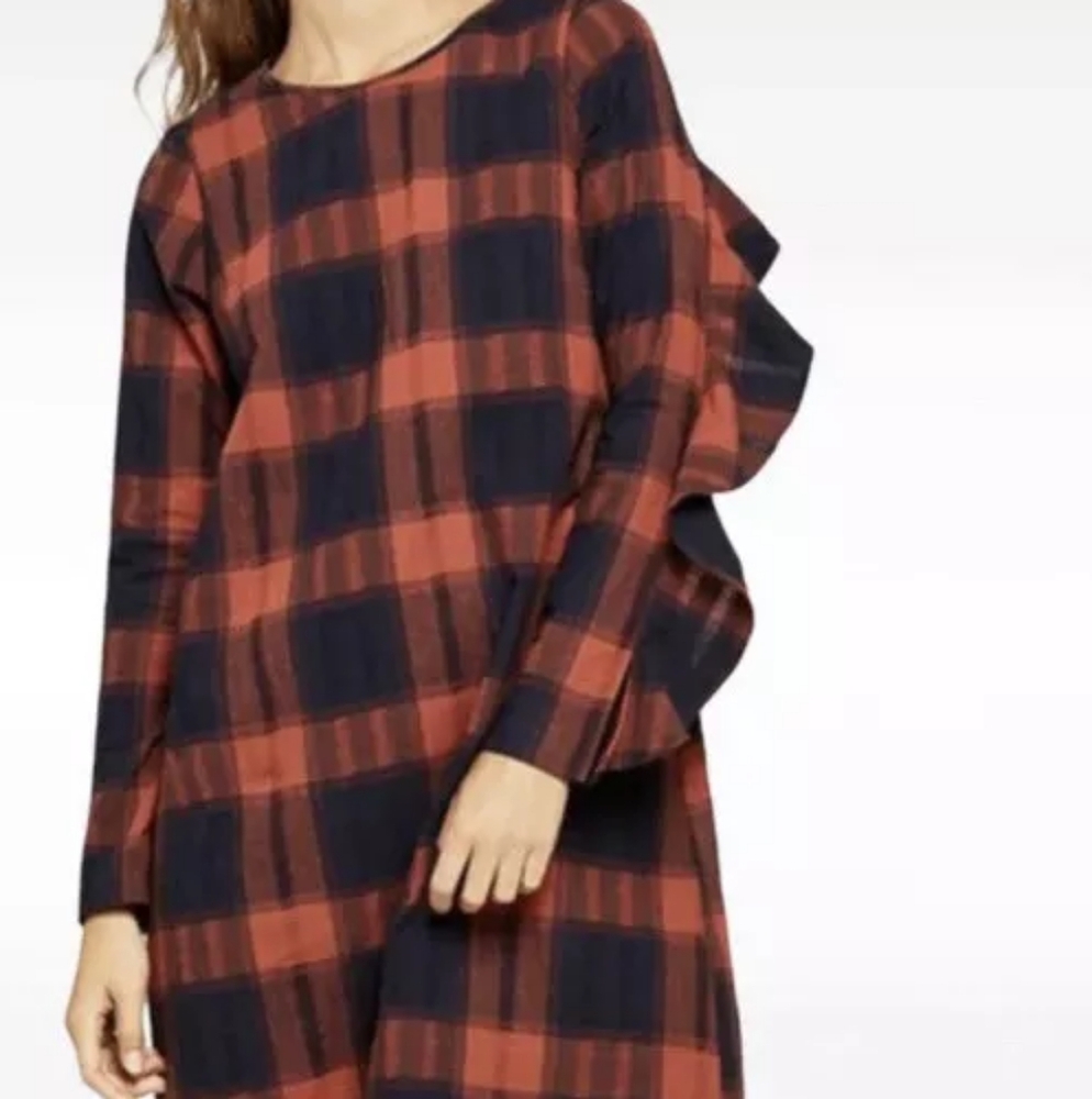 BCBGMAXAZRIA Navy & Orange Plaid Shift Dress